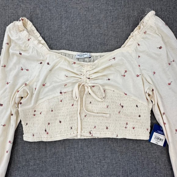 New, Arizona Jean Co Crop Top Long Sleeve X-Large Junior Ivory Floral MSRP $34‎ - Picture 3 of 12